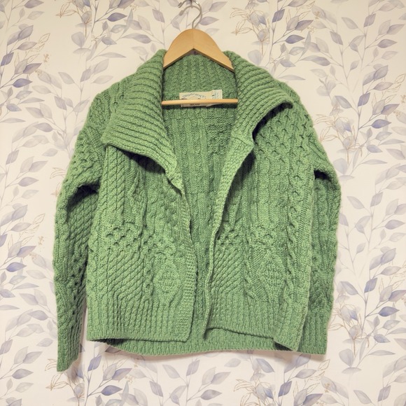 Aran Crafts Sweaters - Irish Aran Crafts Women Ireland Size Small 100% Merino Wool Cardigan Green